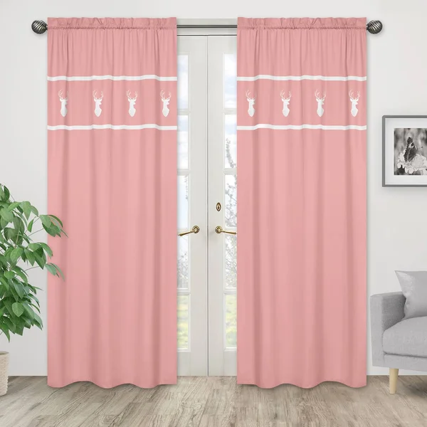 Sweet Jojo Designs Woodsy Coral, Mint and Grey Collection Window Panels, Set of 2