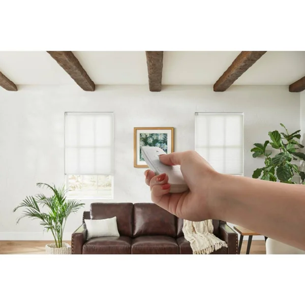 Home Decorators Collection White Cordless Light Filtering Motorized Cellular Shade with Remote Control-57 in. W x 72 in. L - Whis