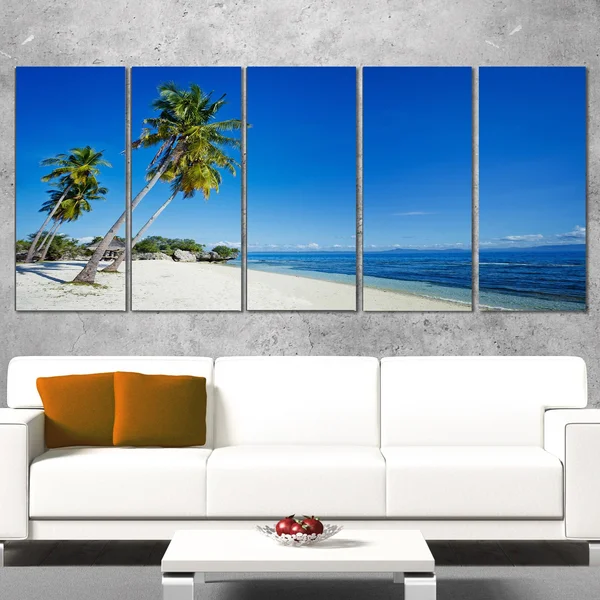 Designart 'Palms Bent to Beautiful Vacation Beach' 4 Piece Photographic Print on Wrapped Canvas Set