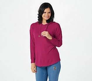 Belle by Kim Gravel Baby Waffle Logo Hoodie with Smile Hem, Size Medium, Wine Berry