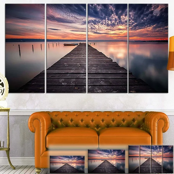 Designart PT8351-32-16 Colorful Sunset Over Lake Landscape Photo Canvas Print - 32x16x22
