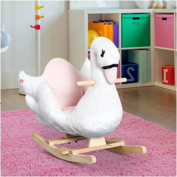 Qaba Plush Kids Ride on Rocking Horse Swan Style Toy