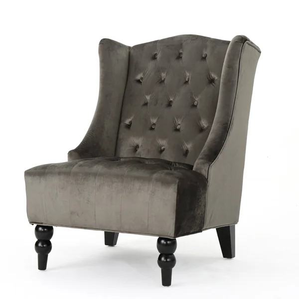 Talisa Winged High-Back Tufted New Velvet Club Chair (Navy Blue)