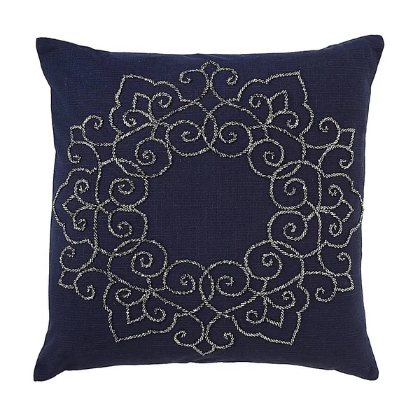 Traditional Medallion Square Throw Pillow in Indigo