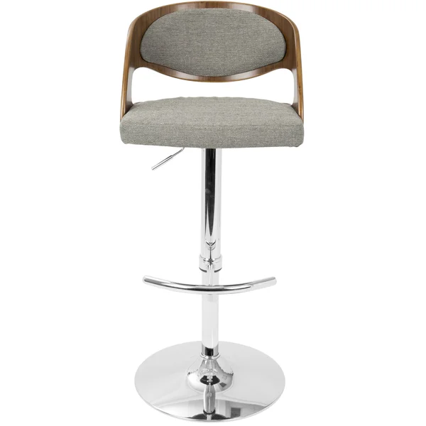 LumiSource Pino Mid-Century Modern Adjustable Barstool with Swivel, Walnut & Grey