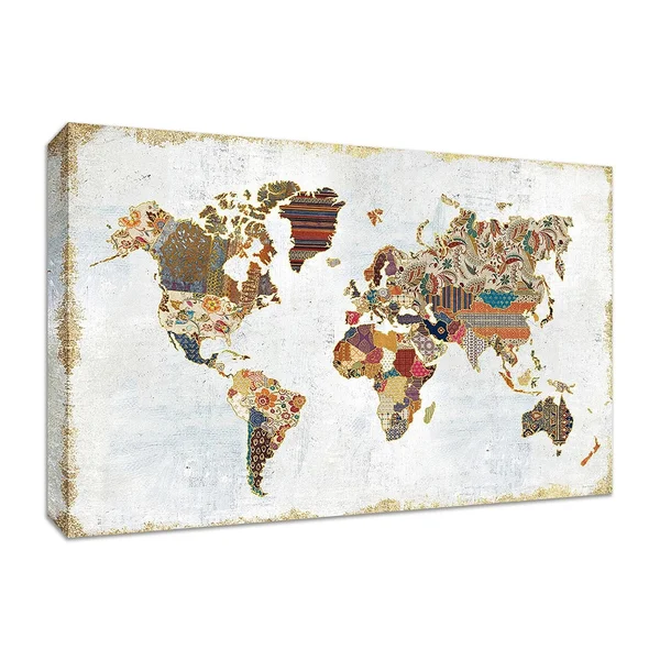 Tangletown Fine Art Pattern World Map by Laura Marshall Fine Art Giclee Print on Gallery Wrap Canvas - 57x22 x 38x22 - Multi