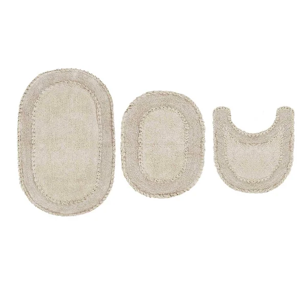 Home Weavers Double Ruffle Collection Absorbent Cotton 3 Piece Set Machine Washable Bath Rug - Ivory
