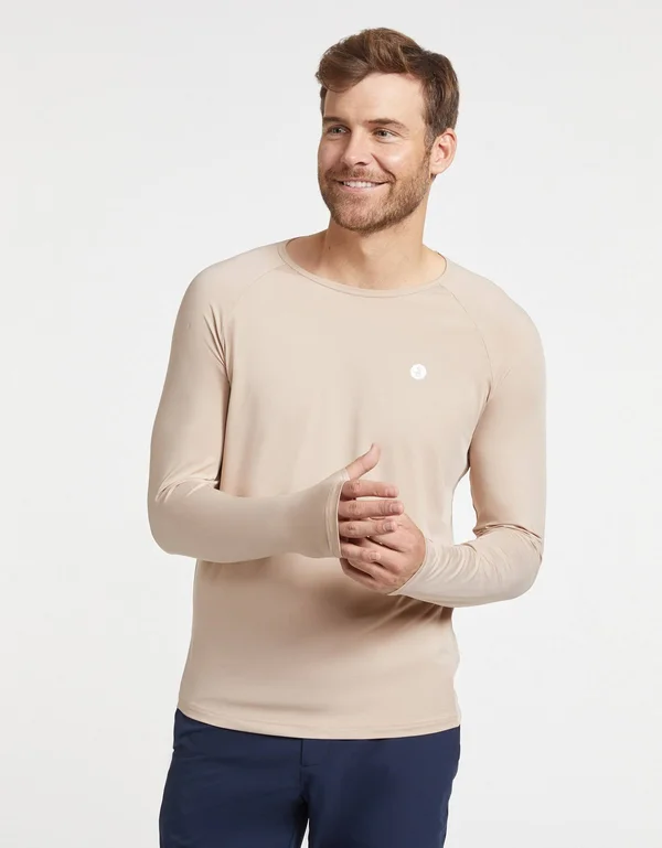 UPF 50+ Long Sleeve Sun Protective Base Layer for Men - Sun Safe Tops White