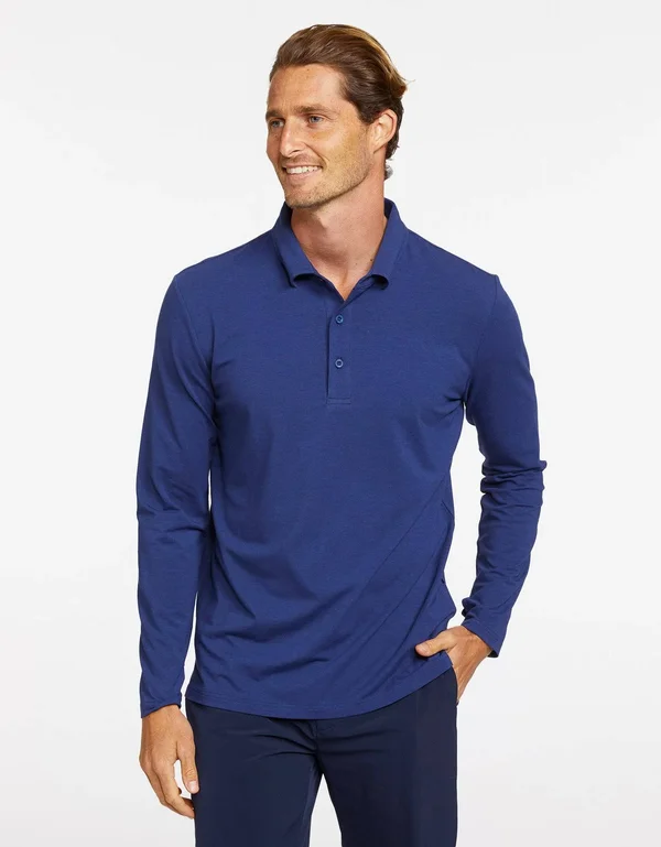 Sun Protective Long Sleeve Polo Shirt for Men UPF50+ - UV Protection Navy