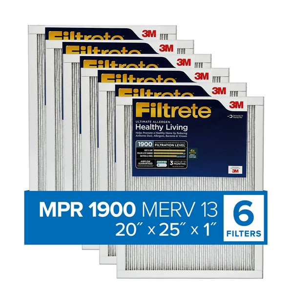Filtrete 20x25x1, AC Furnace Air Filter, MPR 1900, Healthy Living Ultimate Allergen, 6-Pack (exact Dimensions 19.69 x 24.69 x 0.