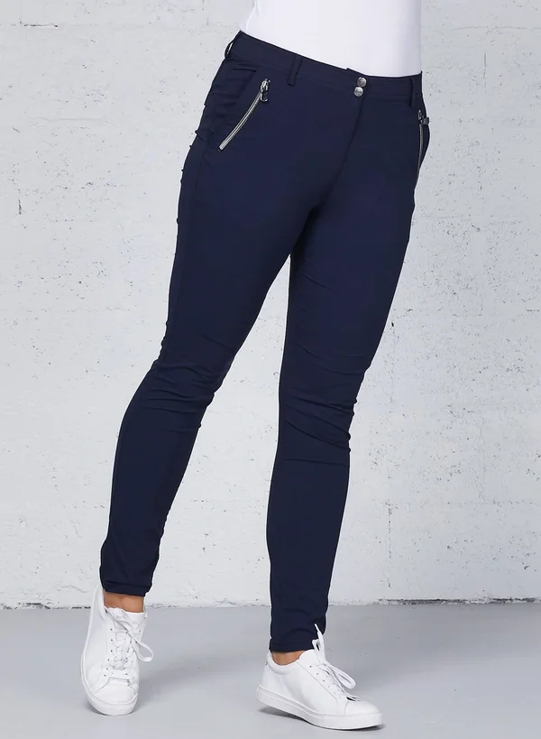 Gail Curvy High Waisted Zip Detail Pants - Khaki, L, Best Women's Travel Clothing