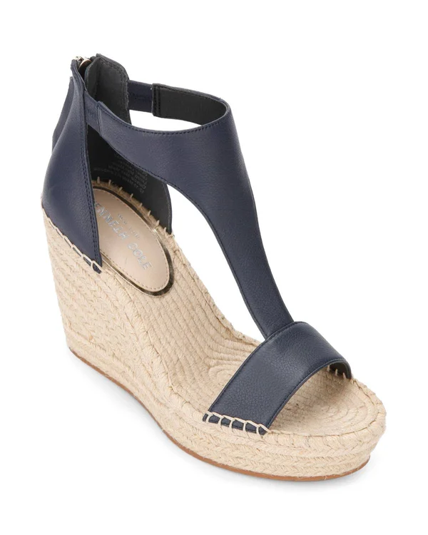 Kenneth Cole New York Women's Olivia T Strap Wedge Sandals - Marine