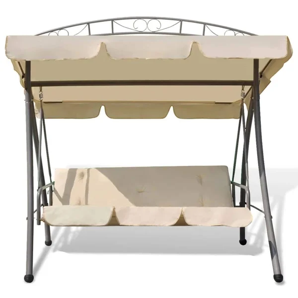 vidaXL Outdoor Convertible Swing Bench with Canopy Sand White 43241