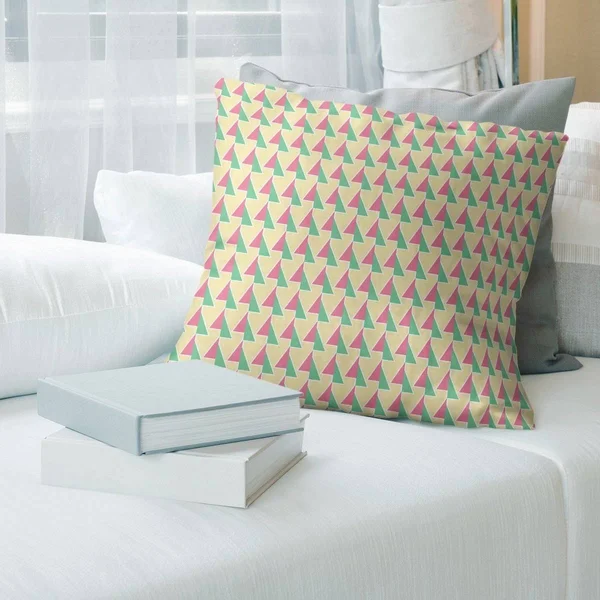 Three Color Shifted Arrows Pattern Throw Pillow - 20 x 20 - Pink Yellow & Green - Faux Suede
