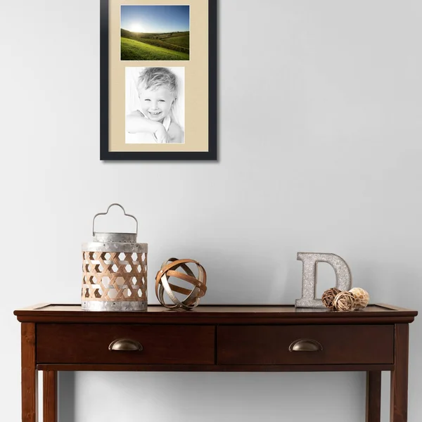 Collage Picture Frame - Satin Black Frame with 2 openings for 8x10 Photos with Grey Seaside Mat. D3926GH2167, ArtToFrames