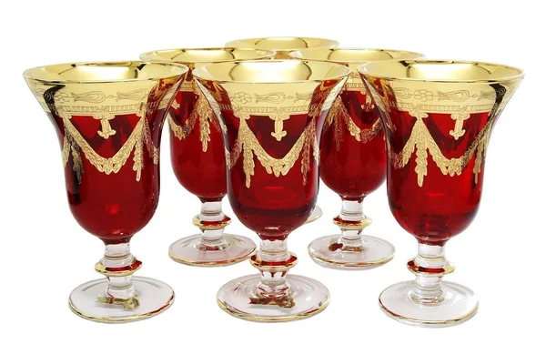 Interglass Italy Set of 6 Glasses Royal Red Crystal Wine Goblets, 24K Gold