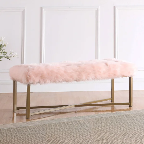 HomePop Faux Fur Rectangle Bench - Pink