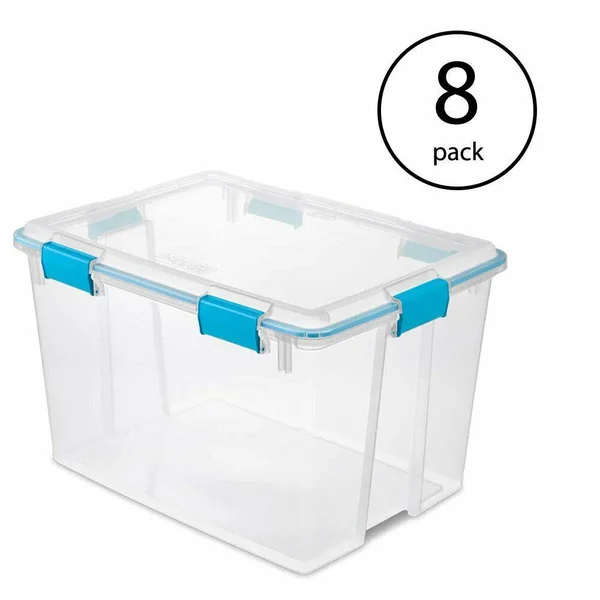 Sterilite 80 Quart Plastic Home Storage Gasket Box Container Clear 8 Pack
