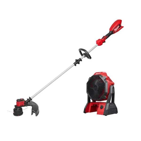 Milwaukee M18 18-Volt Lithium-Ion Brushless Cordless String Trimmer Kit with 6.0 Ah Battery - Charger and M18 18-Volt Jobsite Fan