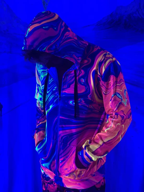 Neon Nuclear Unisex Hoodie S, Black, Zip Up Crushed Velvet