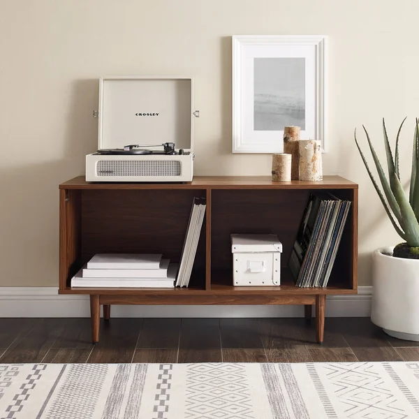 Crosley Liam Medium Record Storage Console Cabinet - Walnut