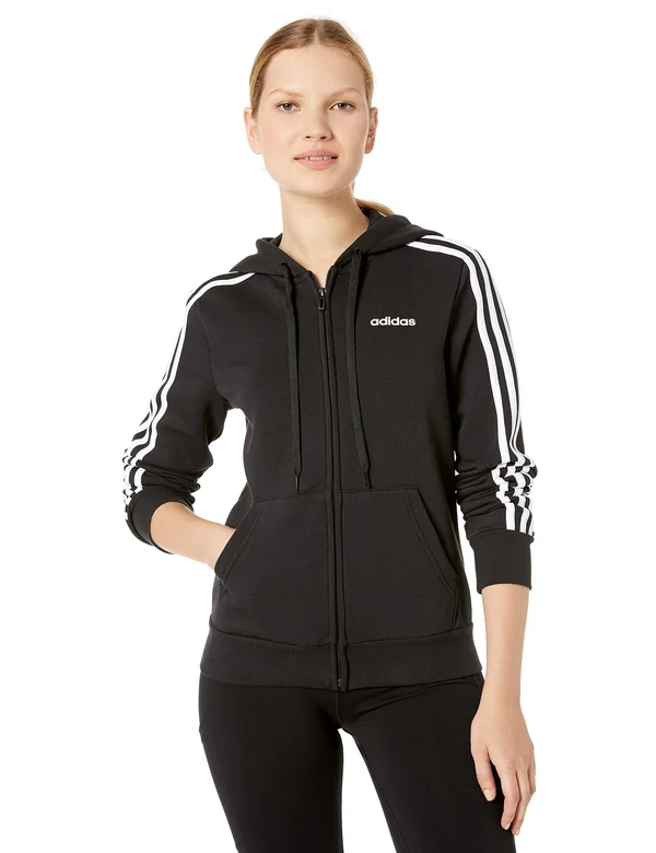Adidas Women's Essentials 3 Stripes Fleece Hoodie - Black/White - XL