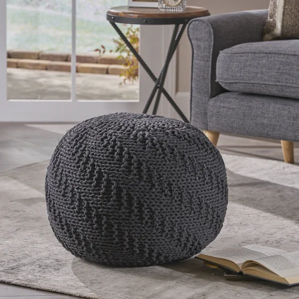 Beryl Knitted Cotton Pouf Teal