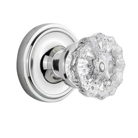 Nostalgic Warehouse 701199 Clear Crystal Single Dummy Door Knob with Classic Rosette Finish: Bright Chrome