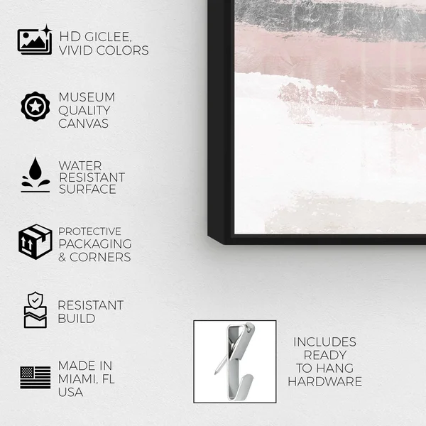 Oliver Gal 'Sophisticated Elements Blush' Abstract Wall Art Framed Canvas Print Paint - Pink, Gray - 20 x 24 - Black