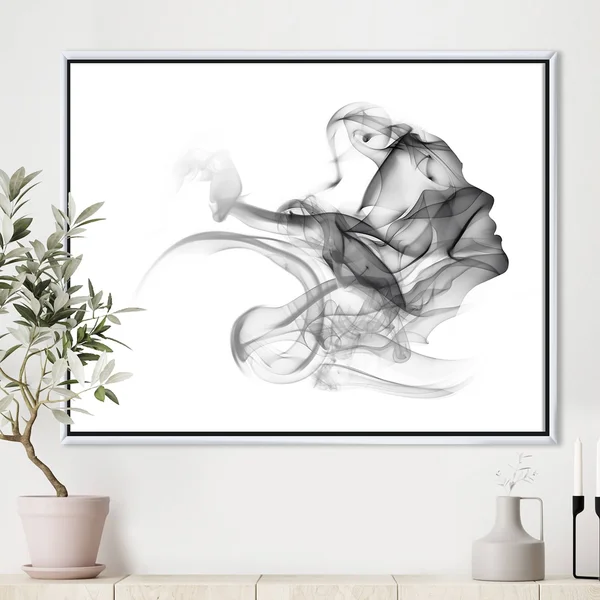 Designart & Woman and Smoke Double Exposure & Portrait Framed Canvas Art Print - Size: 46 inch x 36 inch