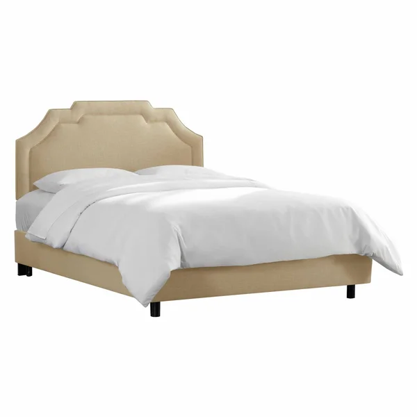 Notched Border Linen Upholstered Bed Linen Sandstone - Size: Twin