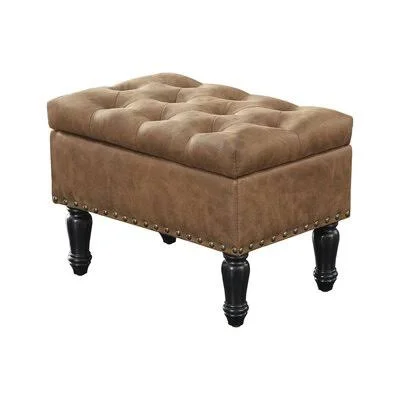 Eisenberg 24x22 Faux Leather Tufted Rectangle Storage Ottoman Canora Grey
