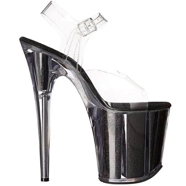 Pleaser - Flamingo-808G 6, Clear/Black Glitter