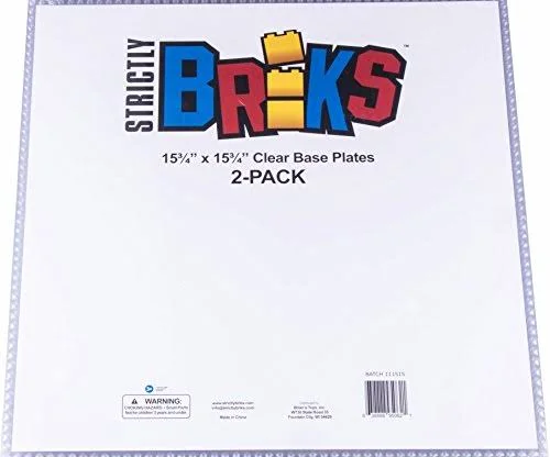 Strictly Briks Classic 16x16 inch Baseplates 2 Pack - 100% Compatible with All Major Brands, Clear