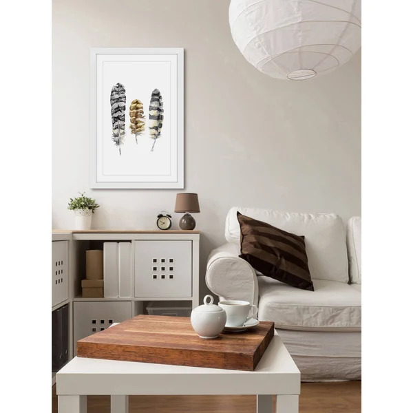 Marmont Hill Owl Feathers by Rachel Byler Framed Painting Print, White