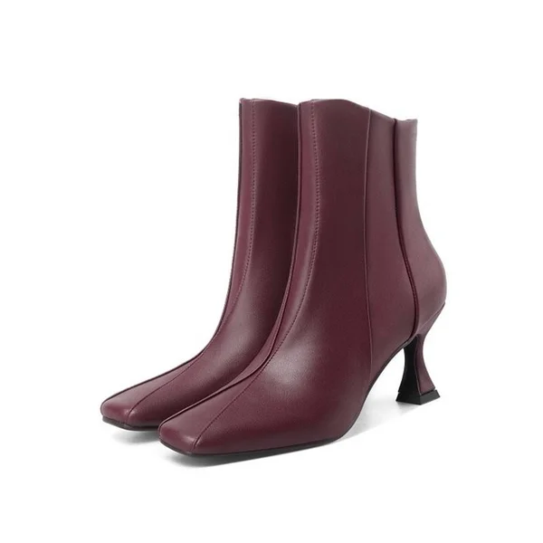 Plain Horse-Shoe Heel Side Zipper Square Toe OL Boots (US 10.5) White by tbdress