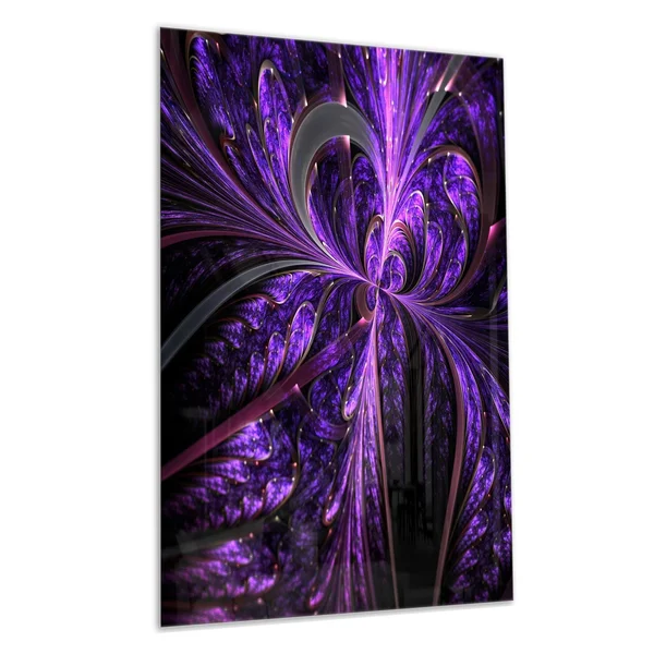 Design Art Embossed Dark Purple Floral Shapes - Large Floral Glossy Metal Wall Art, Size: 12