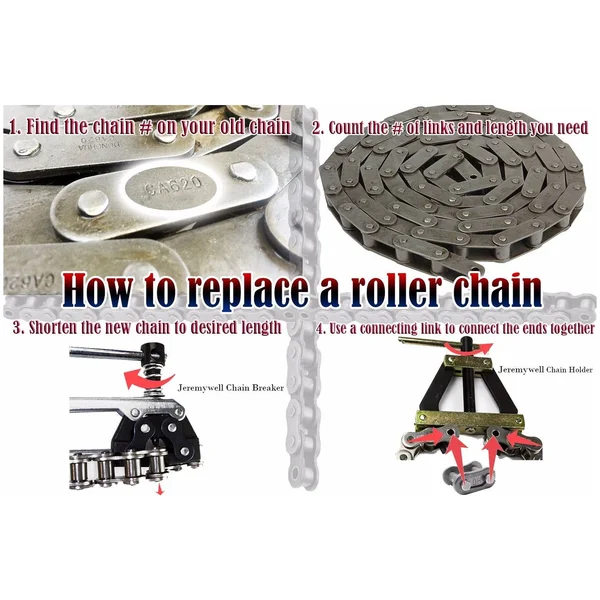 Jeremywell #100 SS Stainless Steel Roller Chain 10 Feet with 1 Connecting Link