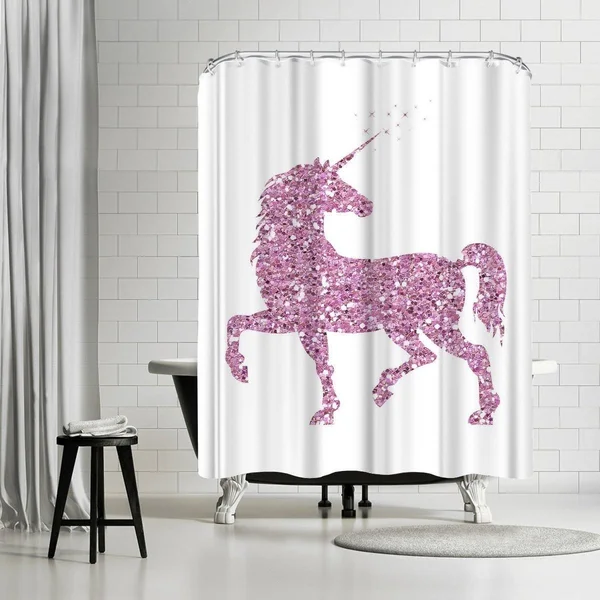 Americanflat &Pink Glitter Unicorn& Shower Curtain