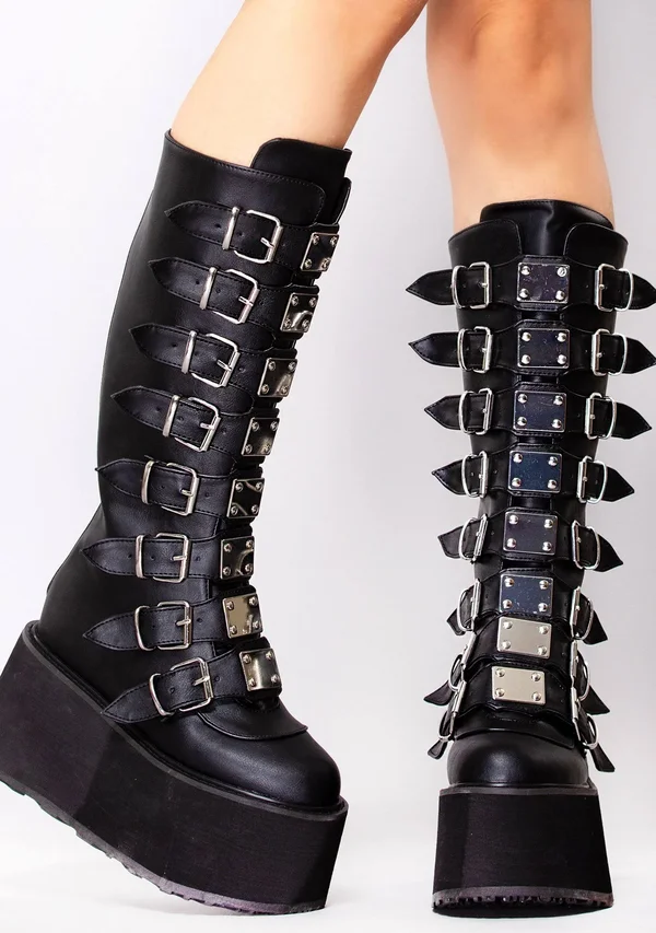 Demonia - Damned-318 9, Black Vegan Leather