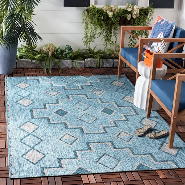 Safavieh 9& x 12& Courtyard CY8533-37212 Grey, Teal Rug