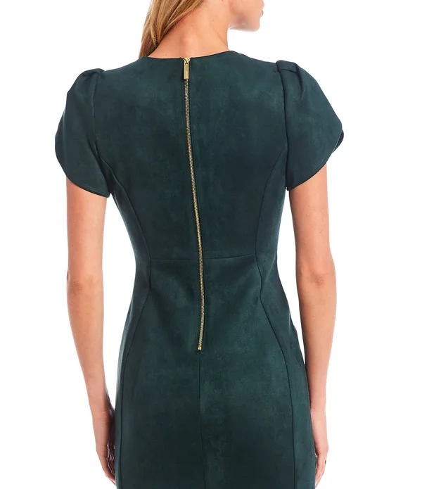 Calvin Klein Scuba-Suede Sheath Dress - Malachite