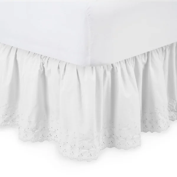 Harmony Lane Eyelet Ruffled Bed Skirt, 18 inch Drop Dust Ruffle, White