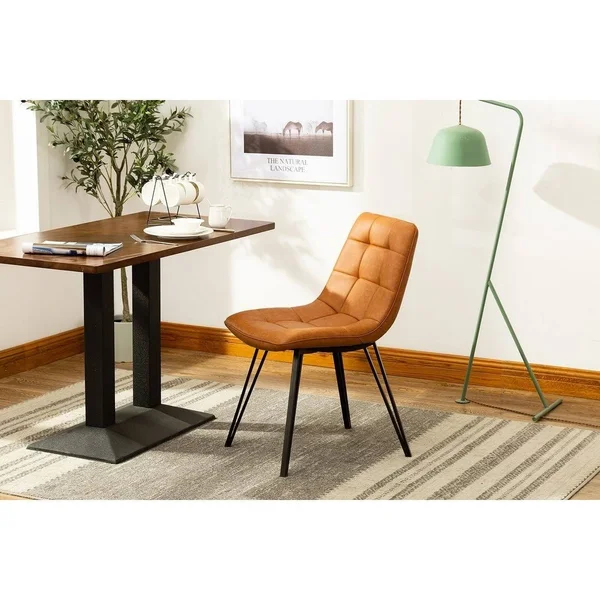 Porthos Home Rai Dining Chairs Set of 2 with Tufted PU Leather Upholstery and Sturdy Metal Legs (Sleek Armless Design)