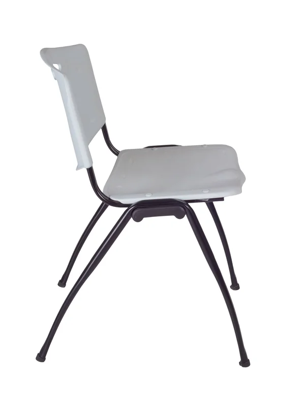 Cain 30x22 Round Breakroom Table- Beige & 4 &M& Stack Chairs- Grey
