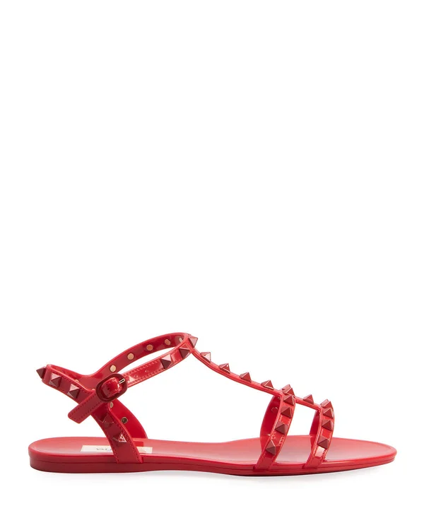 Valentino Garavani Rockstud Jelly Flat Gladiator Sandals - 0ro Rosso V, Women's, 35EU, Sandals Gladiator Sandals