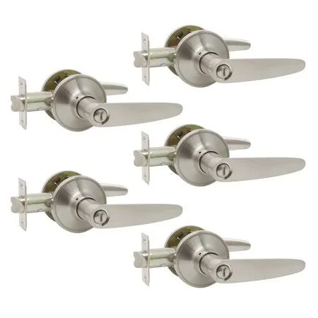 Probrico Brushed Nickel Privacy Door Lever Door Handle for Bedroom or Bathroom Keyless 5 Sets