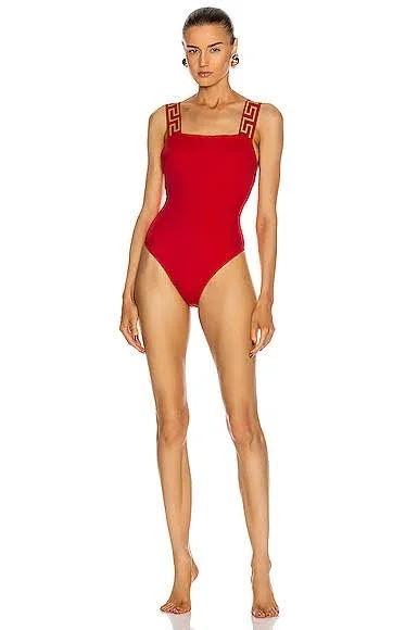 Versace Greek Strap One Piece Swimsuit - Red - One-Piece Swimsuits