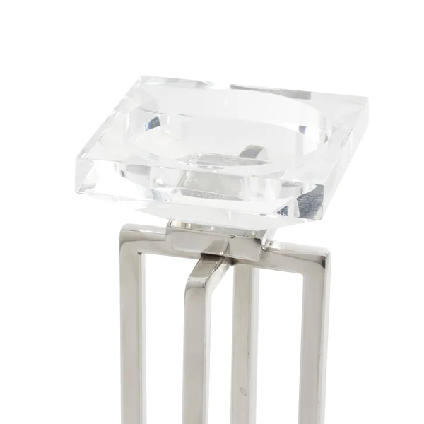 2 Pcs Candle Holders for Pillar Candles Modern Glass and Stainless Steel Centerpieces for Home Silver - 4 x 4 x 13 - White