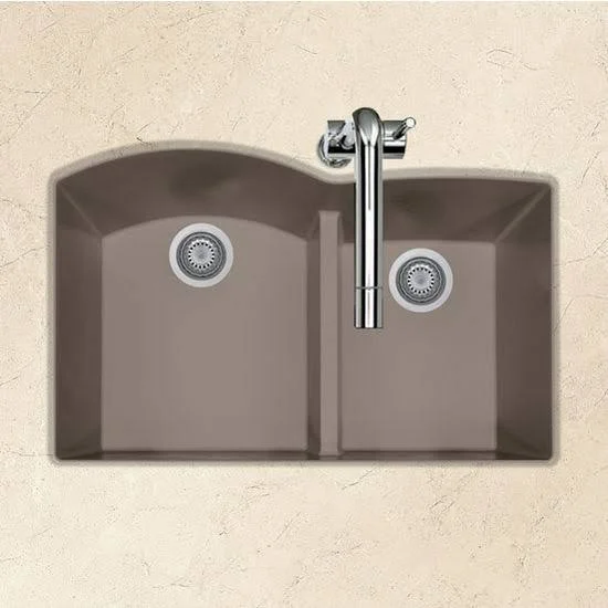 Houzer P-175U Quartztone Undermount Double Bowl Granite Kitchen Sink Taupe